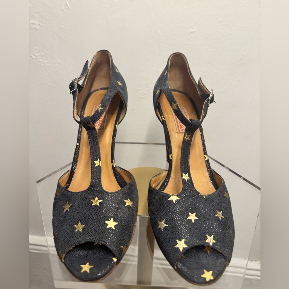Penelope Chilvers Blue and Gold Star Heels T-Strap Design